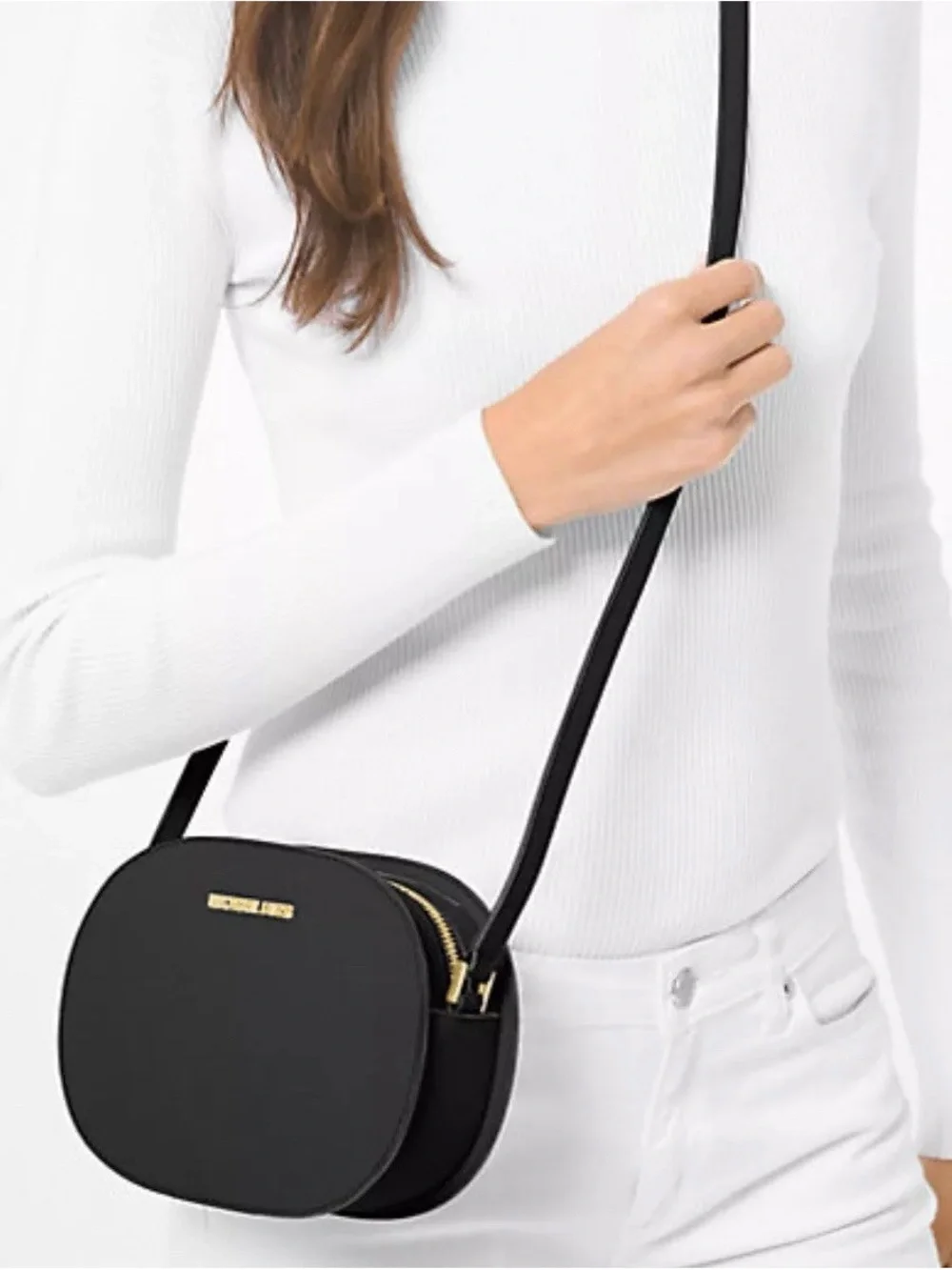 Michael Kors Black Oval Crossbody with Gold Hardware